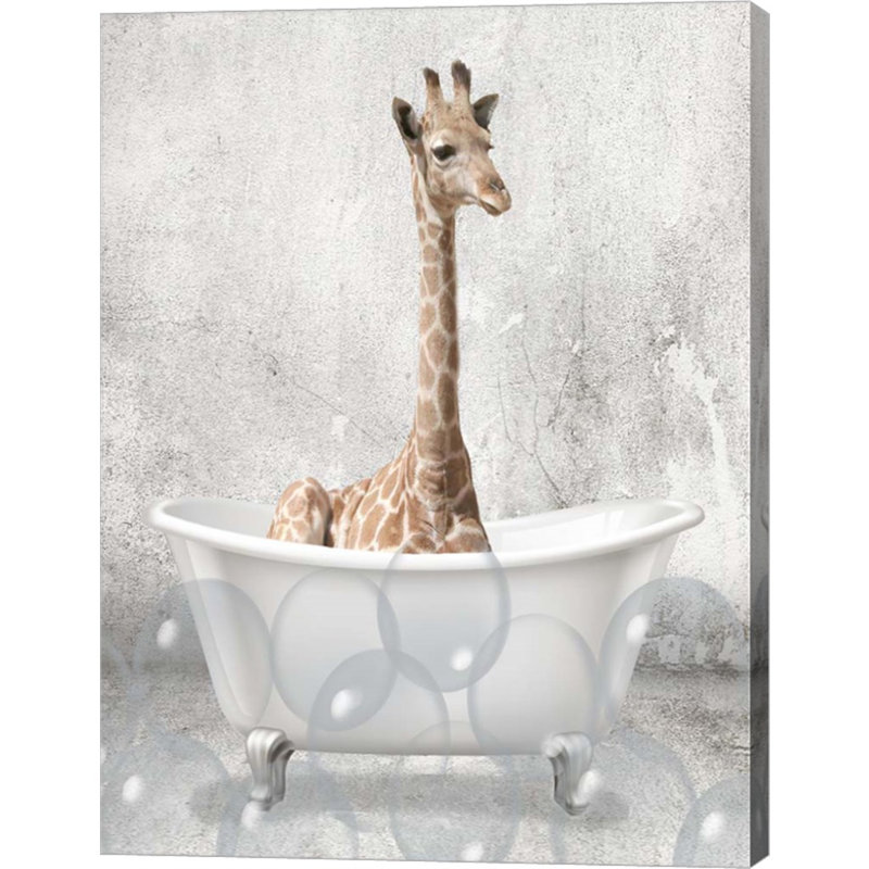 «Baby Giraffe Bath» par Kimberly Allen, impression sur toile tendue