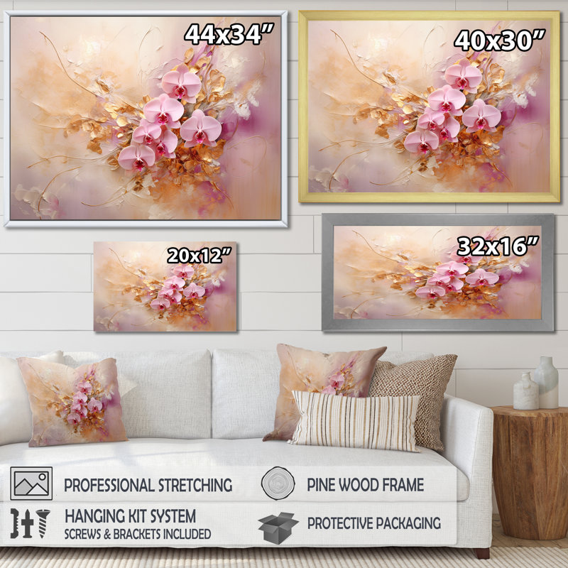Erion - Orchidées, impressions d'art mural_106071, Toile avec cadre flottant or, H 30 po x l 40 po x P 1,5 po