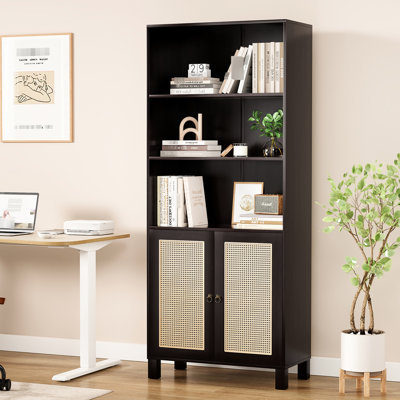 Walnut Tall - Bibliothèque à 5 niveaux pour la chambre à coucher et la présentation d'objets décoratifs dans la maison avec portes Photo