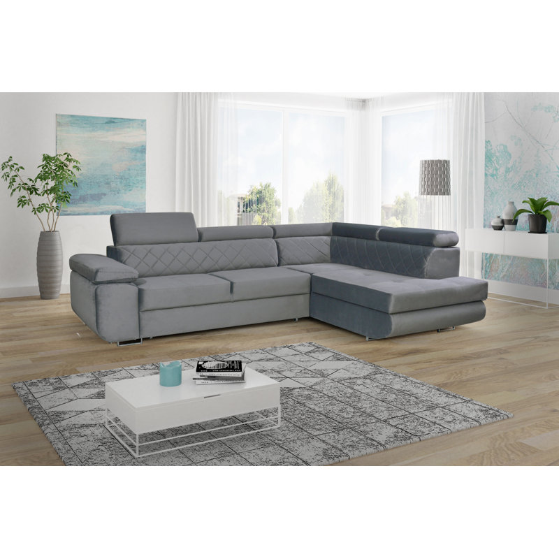 Velvet L-Shaped Sectional, Right Hand Facing