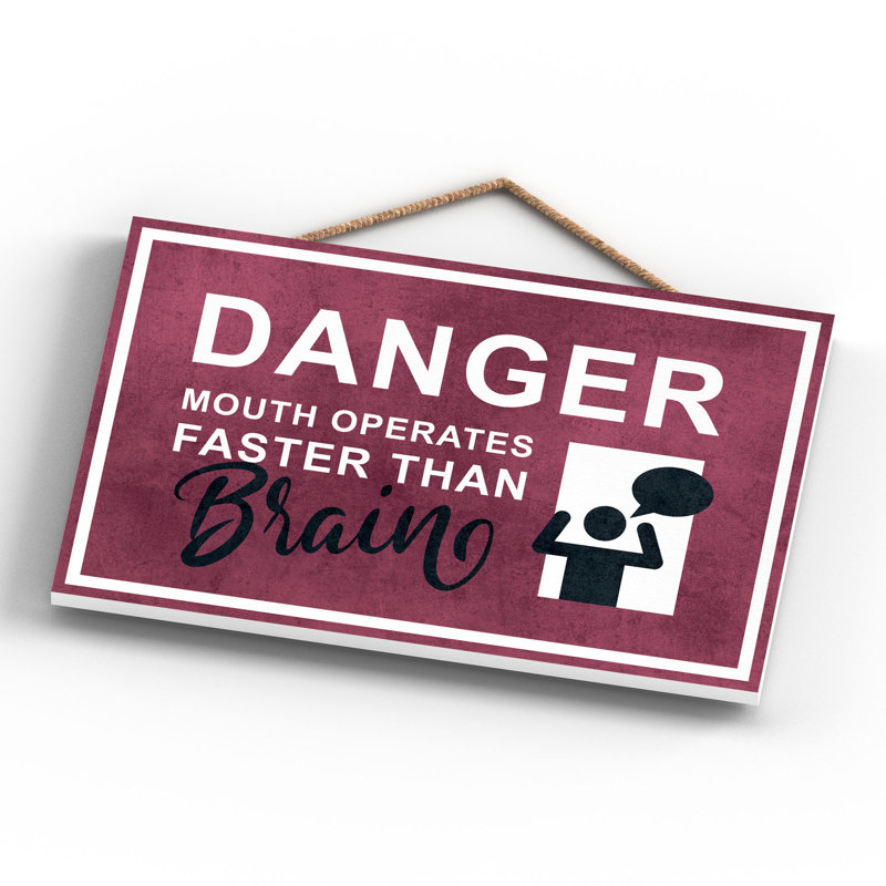 Exit Sign Mouth Faster Than Brain Red Wooden Plaque