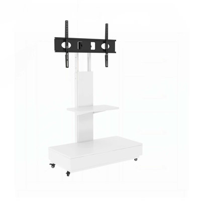 Meuble télé polyvalent à tiroirs et tiroirs pour le salon, la chambre à coucher et les bureaux, chariot mobile à hauteur réglable pour téléviseurs de 32 à 75 pouces avec roulettes et tablette en verre