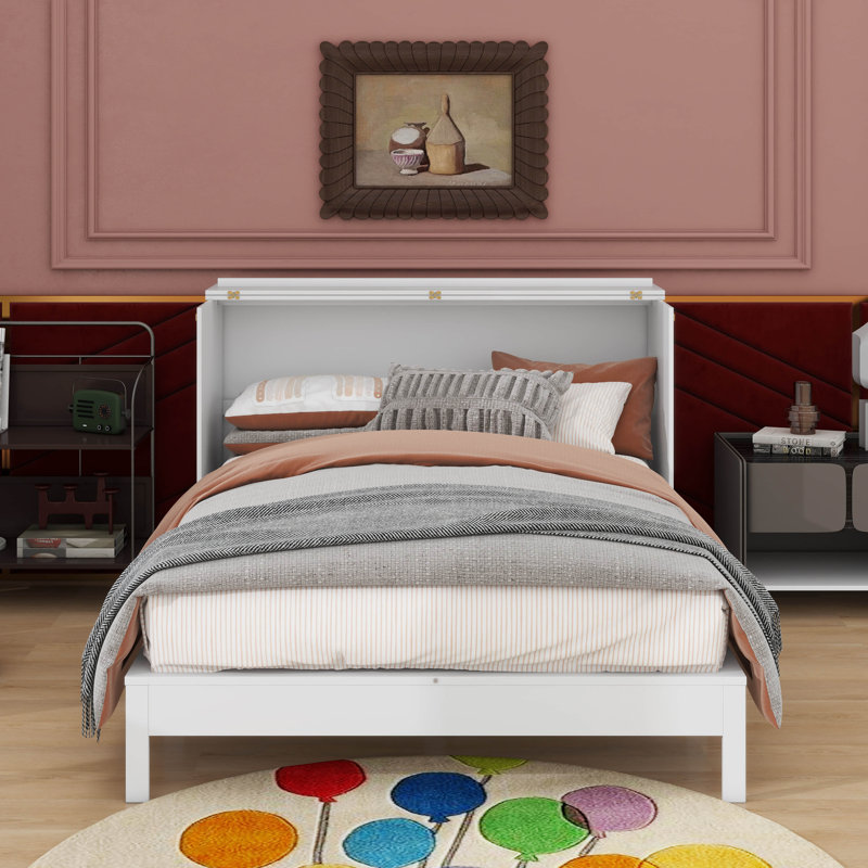 Lit escamotable double avec tiroir, Blanc, Full