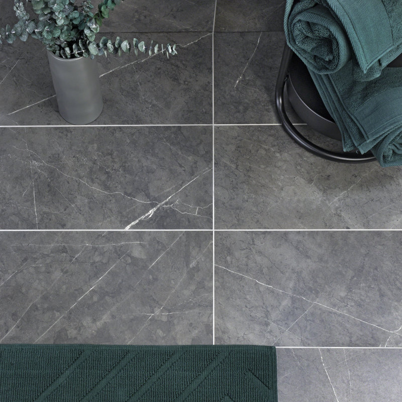 12" x 24" Porcelain Marble Look Wall & Tile, Dark Gray