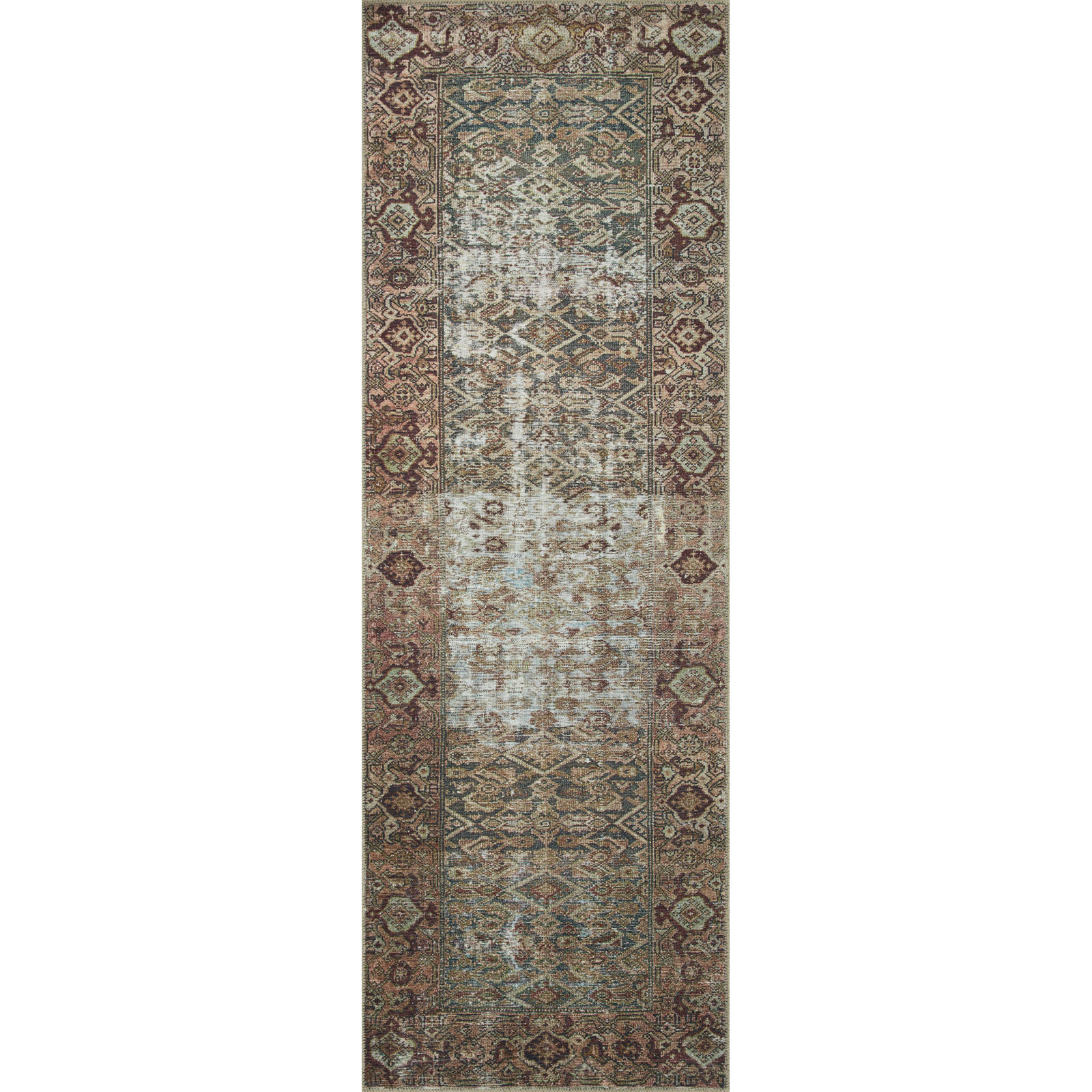 Georgie Oriental Moss/Salmon Area Rug, Runner 3' x 10'