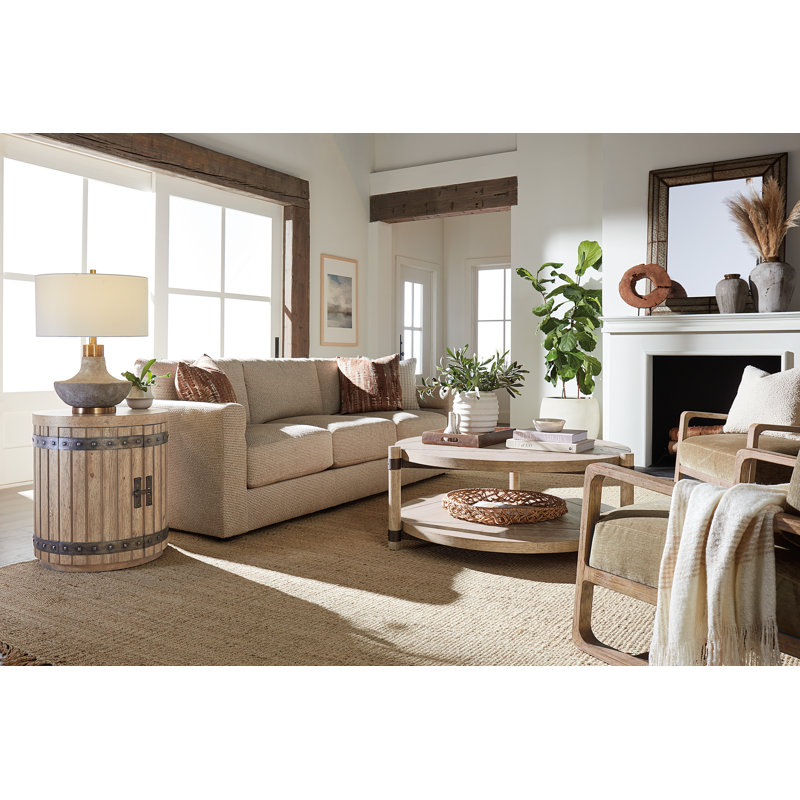 Rustic Oak Round Wine Barrel End Table with Storage