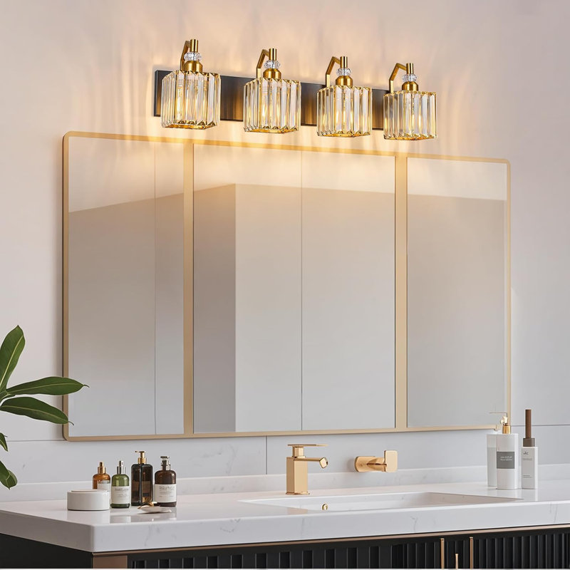 Luminaire de meuble-lavabo moderne avec abat-jour en cristal, luminaire à 4 lumières pour dessus de miroir, conception résistante à l'humidité, compatible avec les ampoules E26