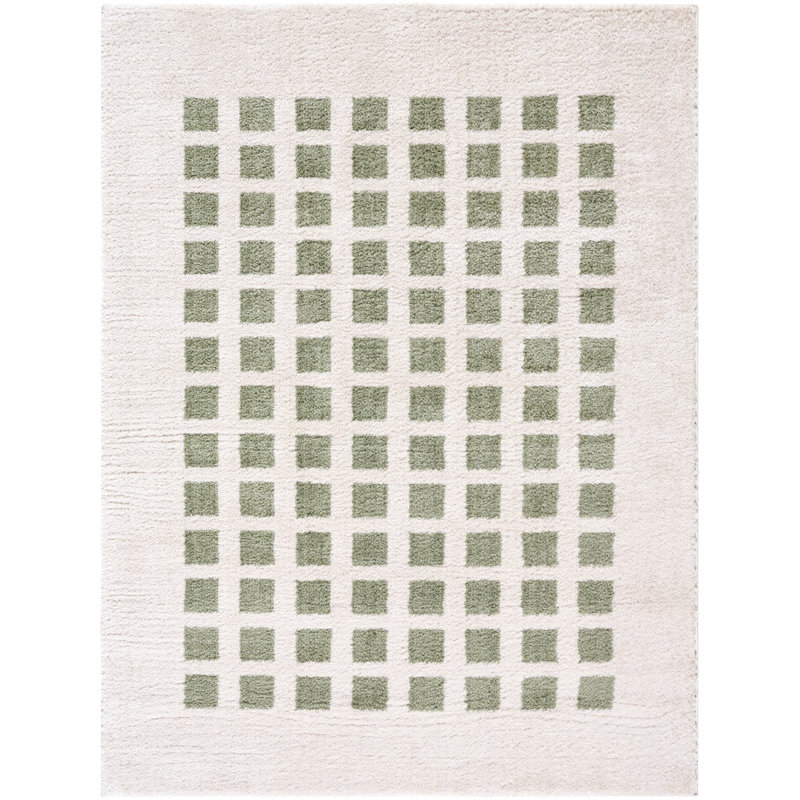 Green Modern Shaggy Washable Rug, Chequered Anti - Slip Rug For Living Room, Dining Room, Bedroom, Kitchen