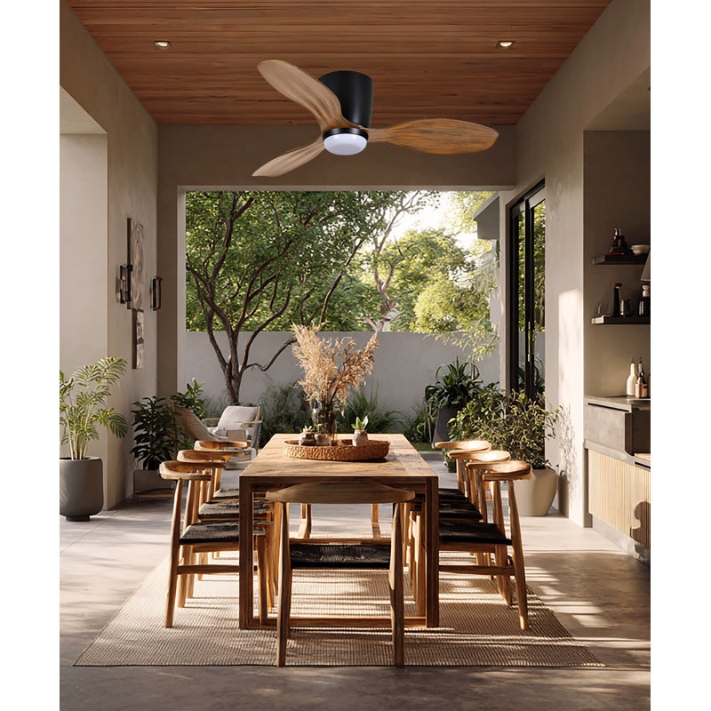Ventiara 36" Led Flush Mount Indoor/outdoor Ceiling Fan, Black, Black