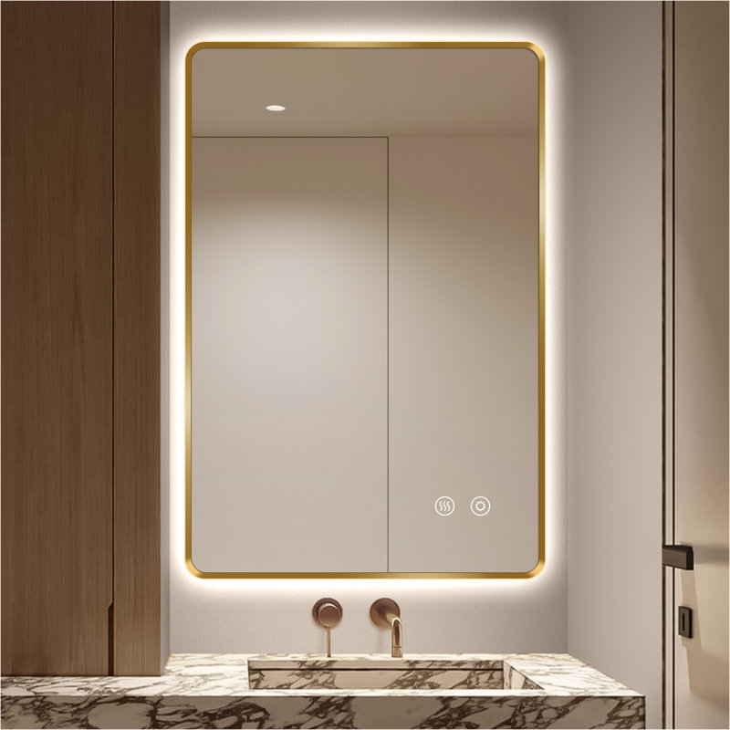 Backlit LED Bathroom Vanity Mirror, Gold, 36” x 24”