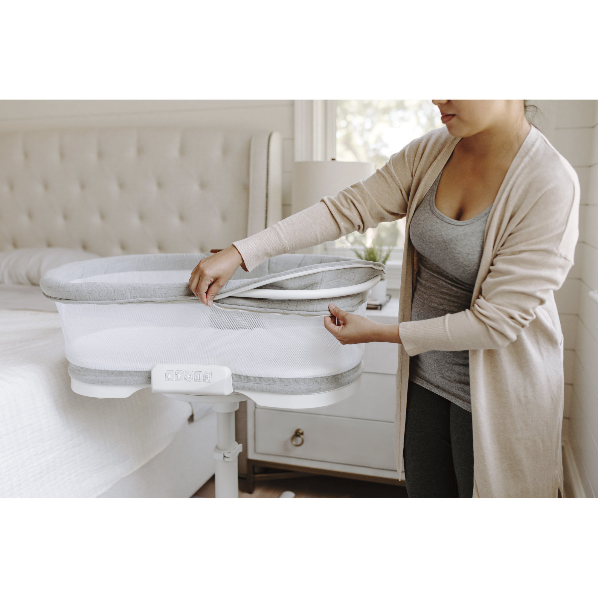 Luxe Dove Gray/White Tweed Bassinet with Bedding