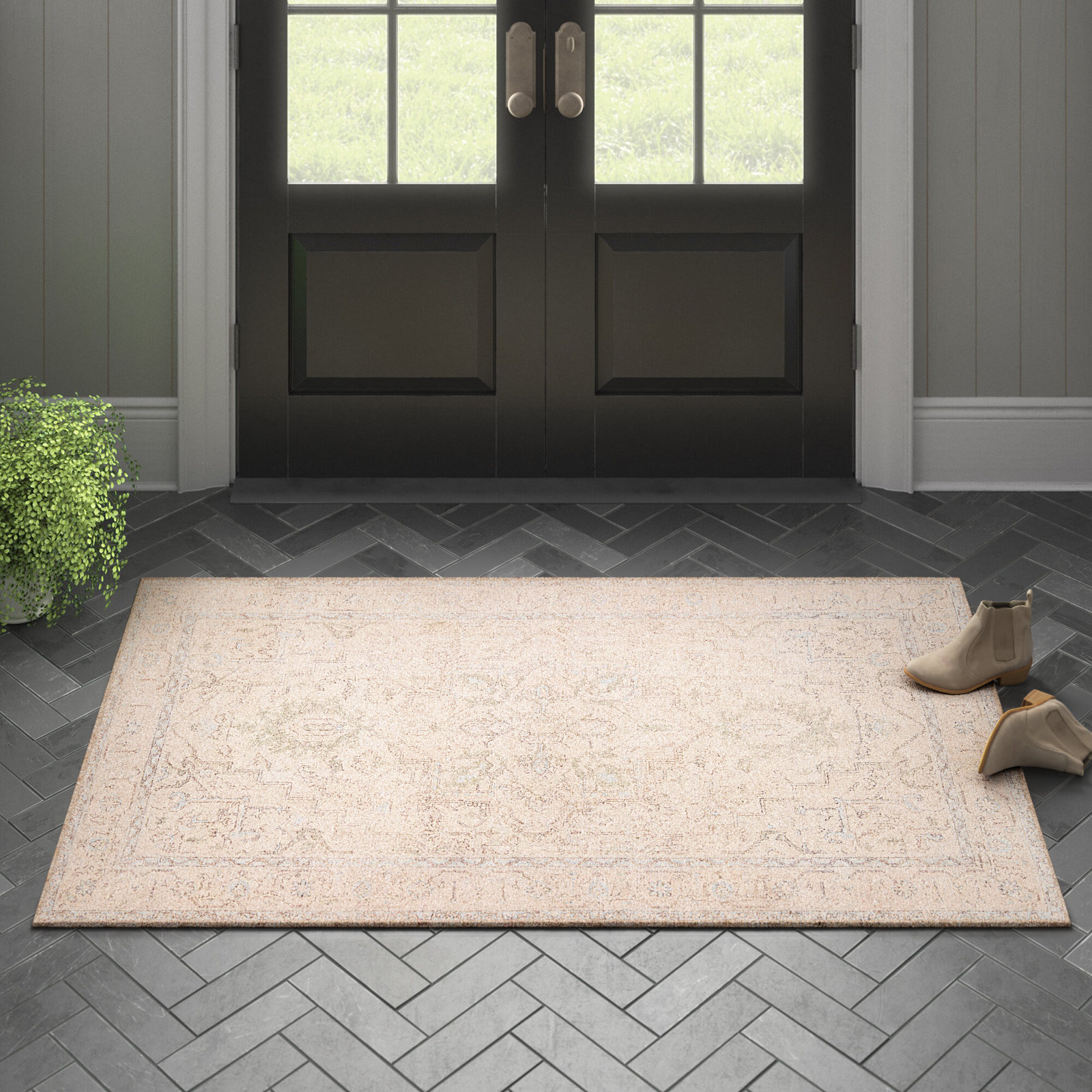 Fanelli Beige/Light Blue Rug, Rectangle 3'9'' x 6'
