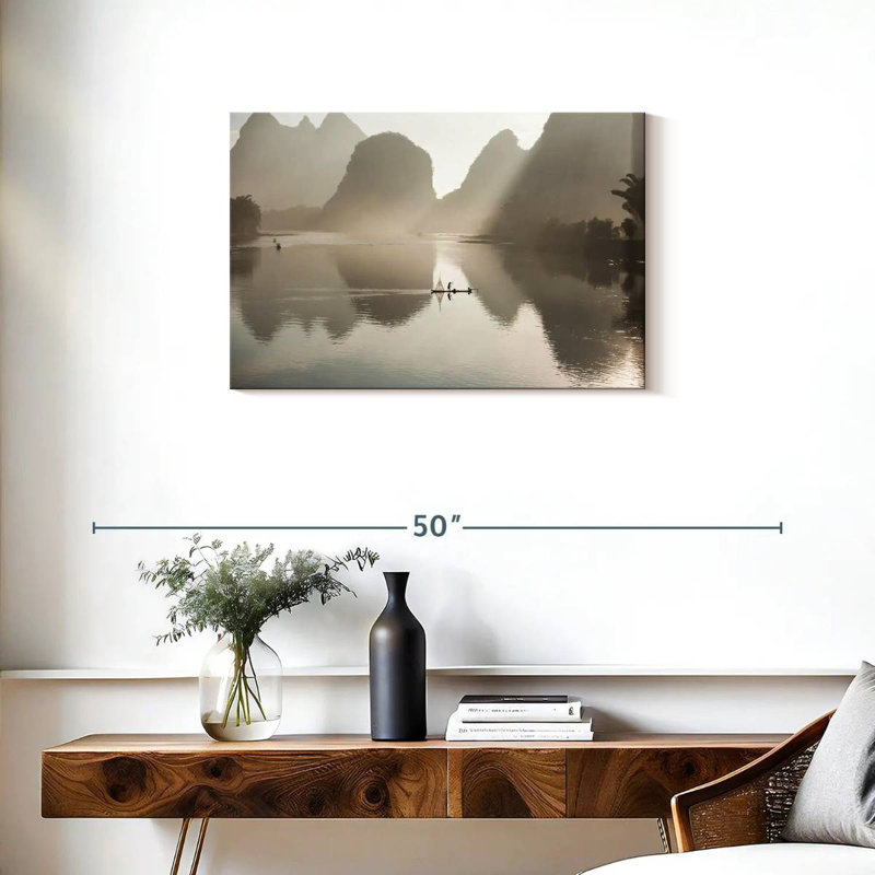 Ravi Li River Mountain Scene, 20" H x 30" W