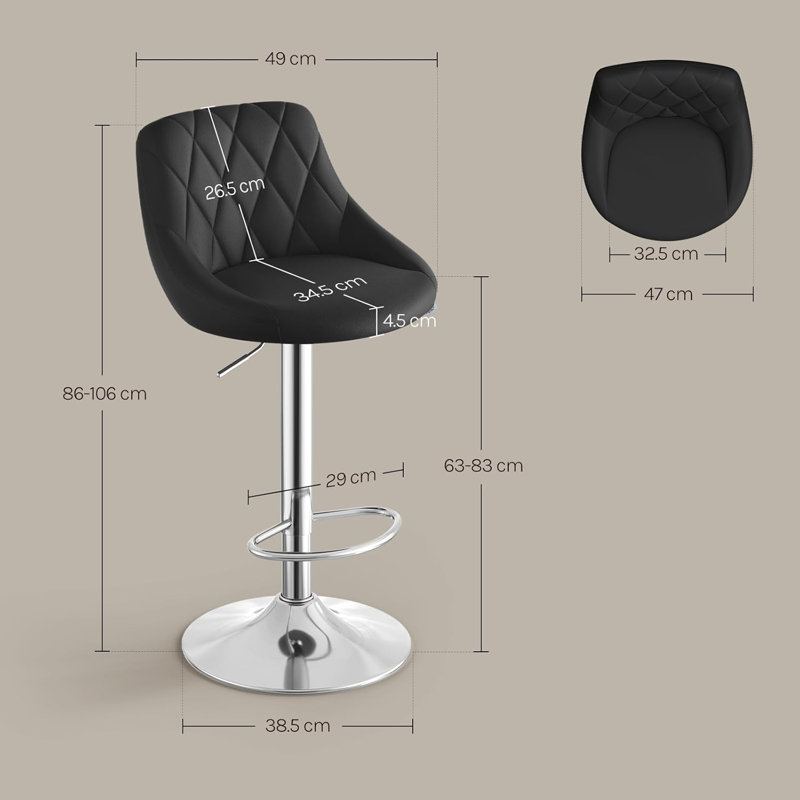 Swivel Upholstered Adjustable Height Counter Stool, 2, Black Faux