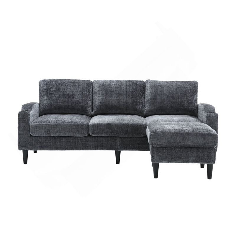 Canapé pour trois personnes, structure en bois massif, tissu chenille, poche latérale, avec deux porte-gobelets, repose-pieds avec rangement et canapé de salon Canapé modulaire confortable