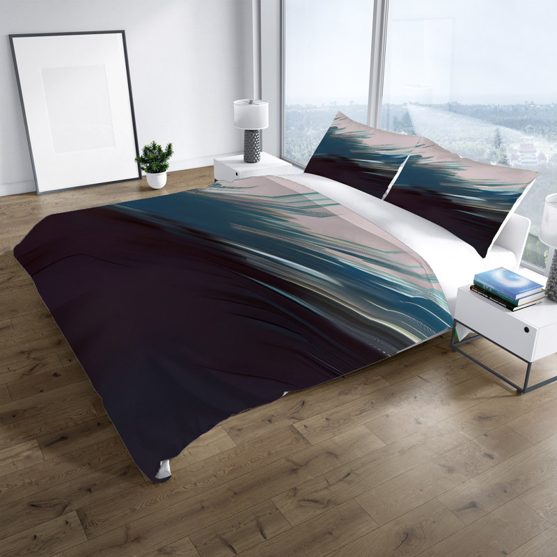 Polyester Abstract Duvet Cover, Twin Duvet Cover + 1 Queen Sham, Gray/Blue Abstract 1
