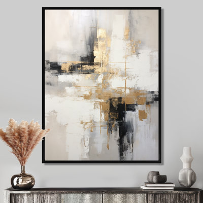 Essential Bliss Minimalism Abstract Gold Painting - Grey Abstract Painting Canvas Print