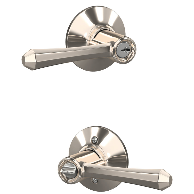 Dempsey Keyed Entry Lever with Plymouth Trim, Yes, Polished Nickel, Keyed Alike