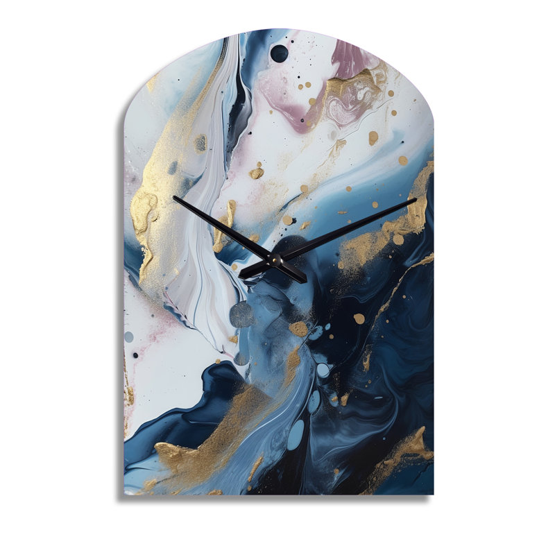Blue And White Enigmatic Stones II - Arch Shape Large Blue Wall Clock Sculpture, Moyenne