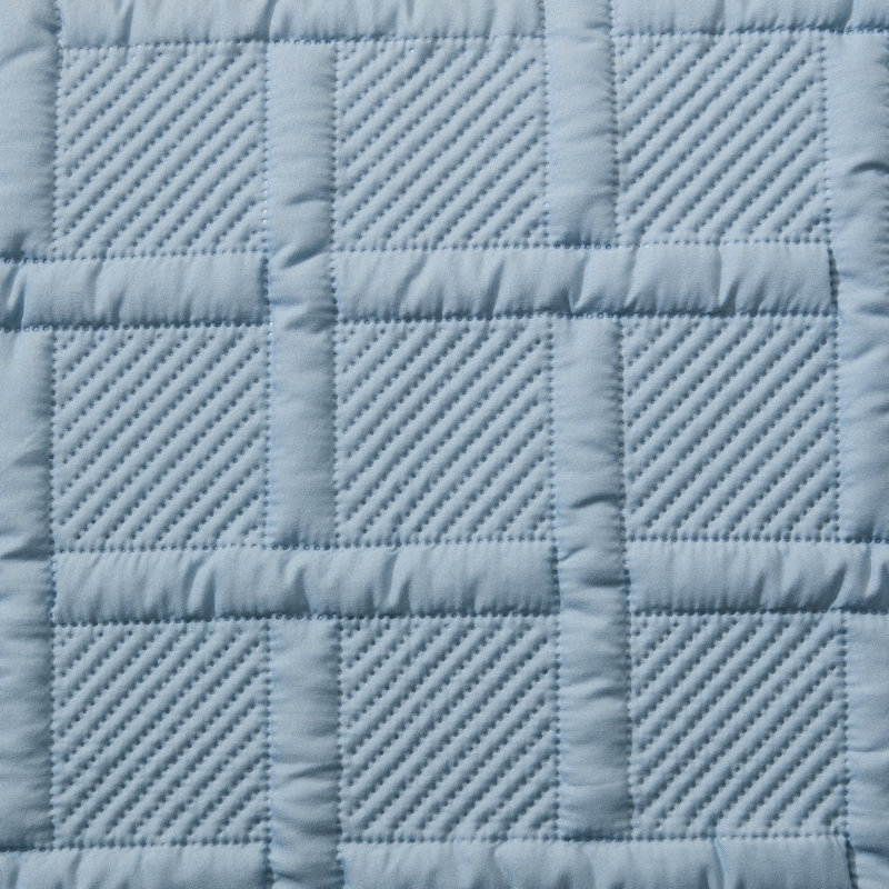 Square 3-Piece Solid Pinsonic Textured Quilt Set, Full / Queen Quilt + 2 Standard Shams, Blue Geometric
