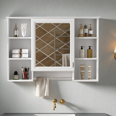 Armoire de toilette 3 en 1, armoire à pharmacie murale de 42 pouces avec tablette réglable et porte à fermeture en douceur, miroir haute définition avec rangement pour meuble-lavabo de salle de bain