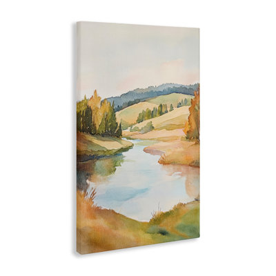Serene Watercolor Lake Escape Canvas, design by Petal Prints Design