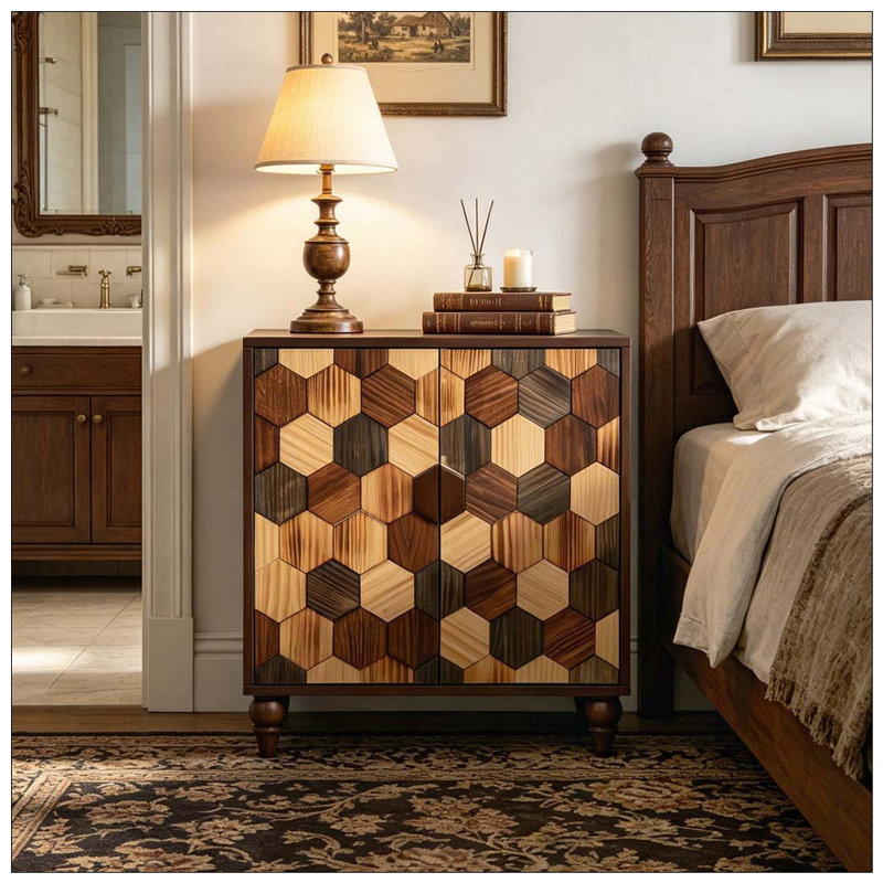 Buffet 30,31 "avec motif en nid d'abeille, armoire d'appoint moderne, Marron antique