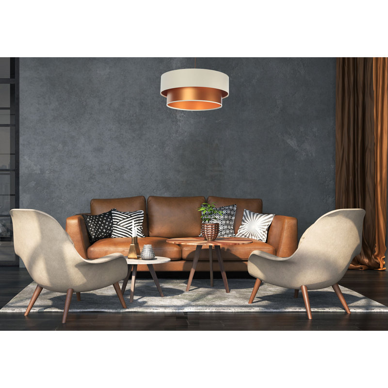 Shandra 1 - Light Black Drum Pendant, 20cm H x 40cm W x 40cm D, Coppery/Beige