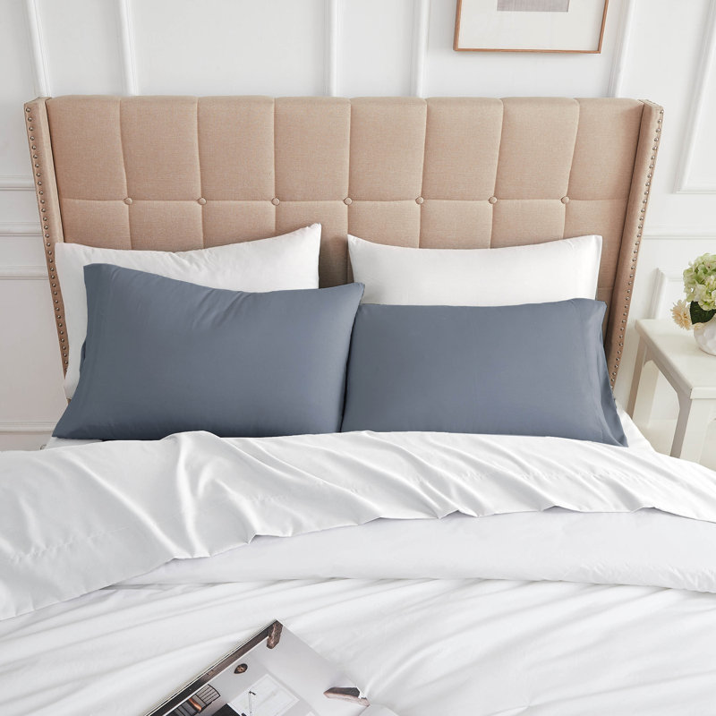 Ensemble de 2 taies d'oreiller Southshore Fine Linens Vilano Springs, bleu ardoise, microfibre doublement brossée 110 g/m², fermeture portefeuille, infroissable et lavable à la machine, 2 taies d'oreiller, format King/California King
