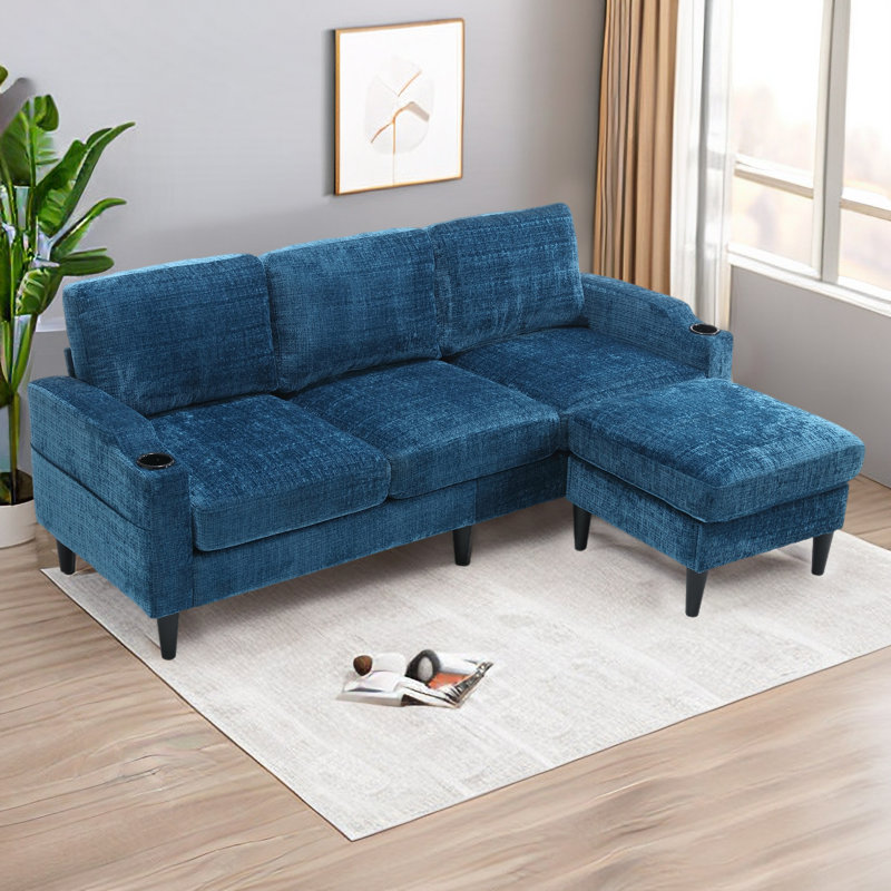 Adylynn Upholstered L-Shaped Sectional, Teal Polyester