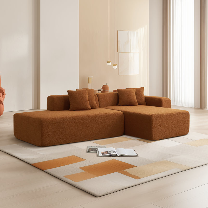 Canapé modulaire en L Sherpa de 106 po à 5 places Boneless, Fausse fourrure orange, Orienté à droite