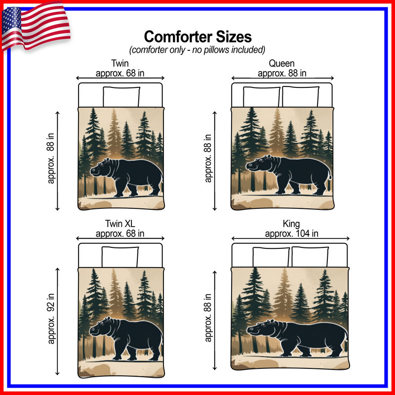 Hippo In Pine Forest Comforter, King