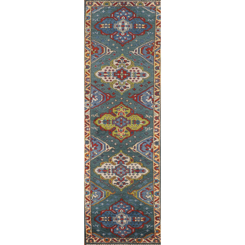 Tapis de couloir vert Kazak