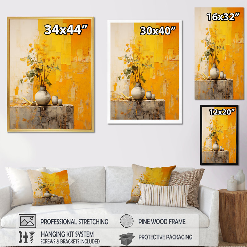 Artistique de la poterie jaune III sur toile, H 40 po x l 30 po x P 1,5 po, Cadre simple blanc