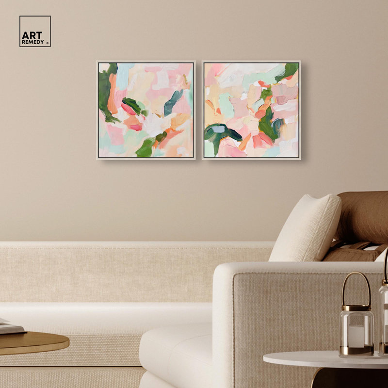 «Blush Boho», reproduction d'art sur toile, art abstrait pastel, H 41 po x l 41 po, Cadre argenté
