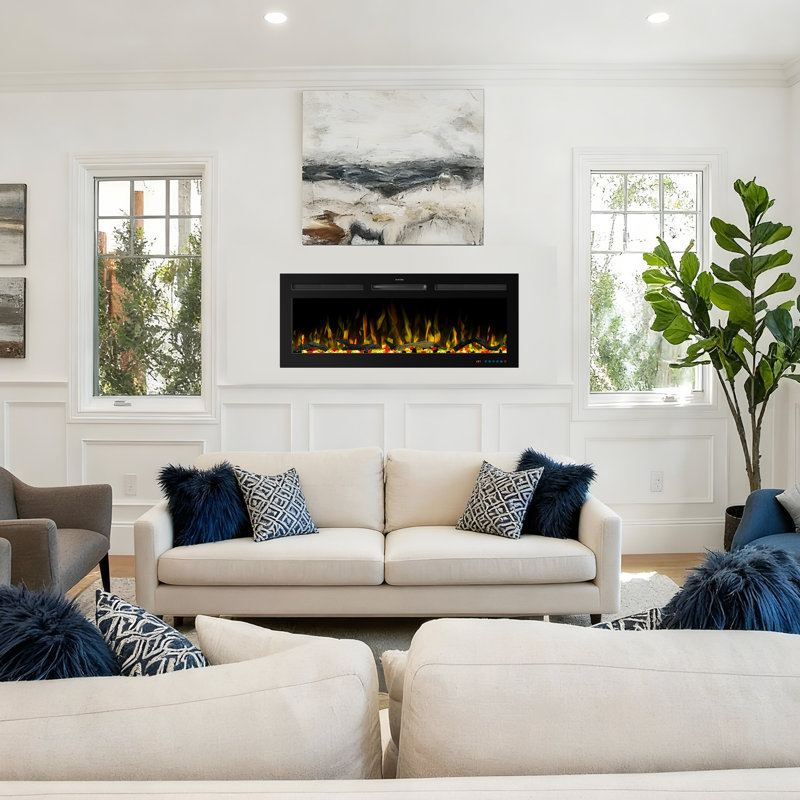 Electric Fireplace with APP Control & Google Home and Alexa Voice Control, Electric Fireplace Mounted in Recess, 13 LED Color Flame Effect, 750W/1500W, Timer, Overheat Protection