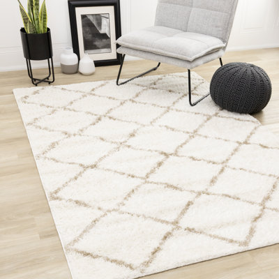 Bonilla Cream Beige Trellis Geometric Shag Rug