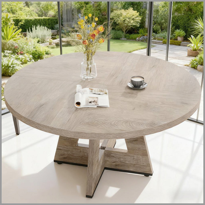 47 Inch Wood Dining Table Round Dining Table, Gray