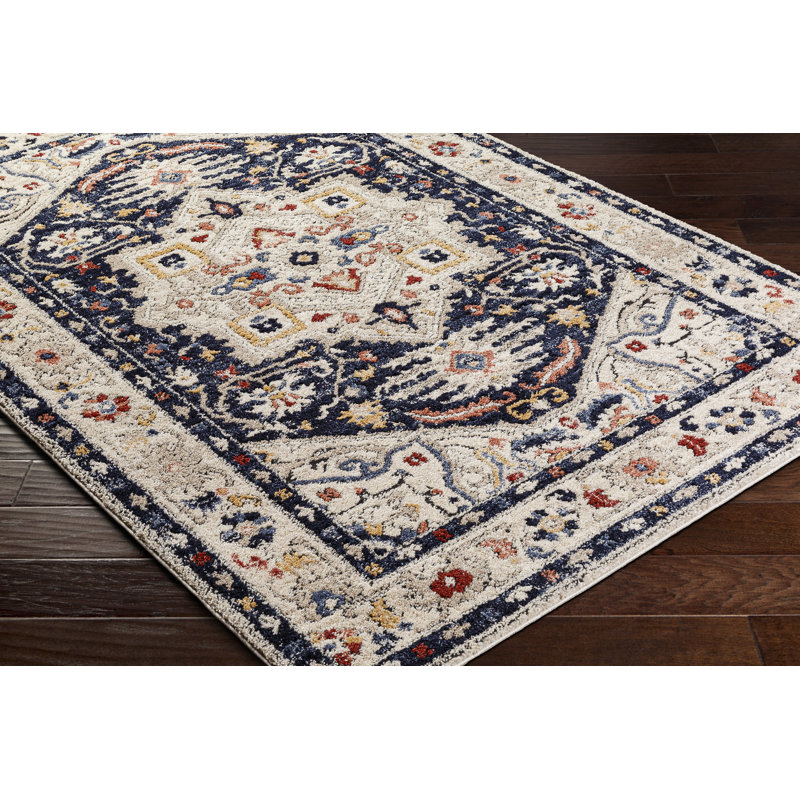 Rectangle Demeko Oriental Machine Woven Polyester/Polypropylene Area Rug in Black, Rectangle 7'10" x 10'