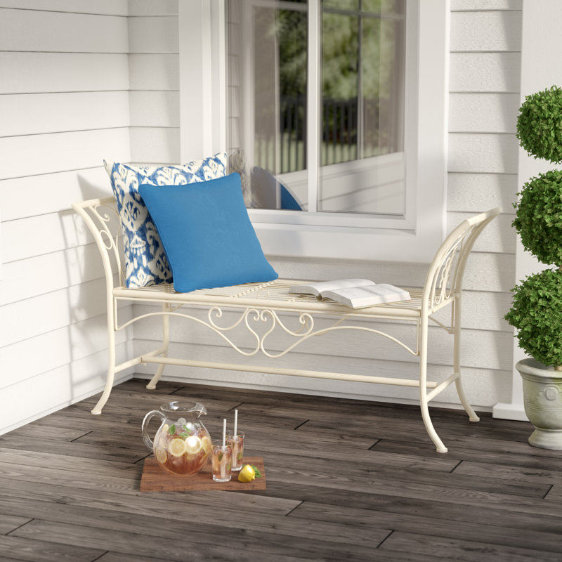 Banc de jardin en métal Geddes, Blanc cassé