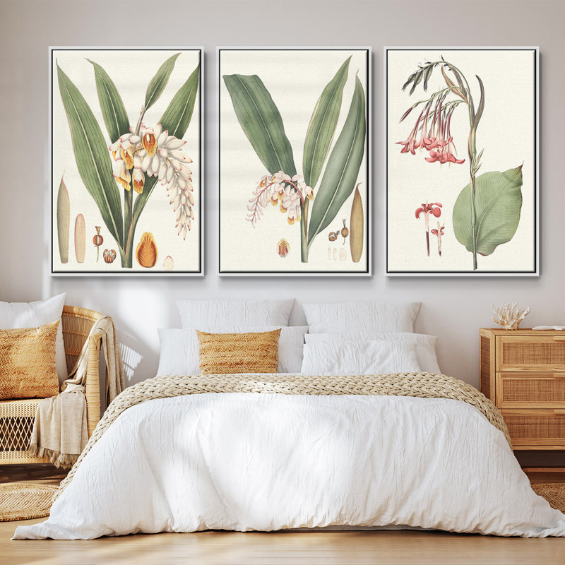 «Soft Tropical I», ensemble de 3 toiles encadrées, Blanc, H 27 po x l 54 po