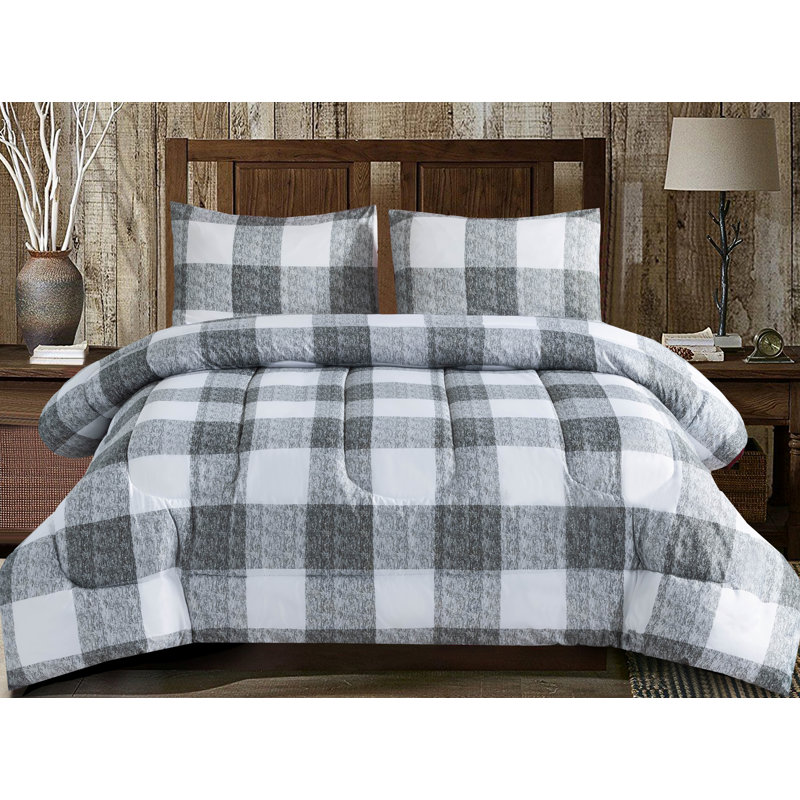 Ensemble d'édredon réversible , Édredon très grand et 2 très grandes taies déc, Gris / blanc