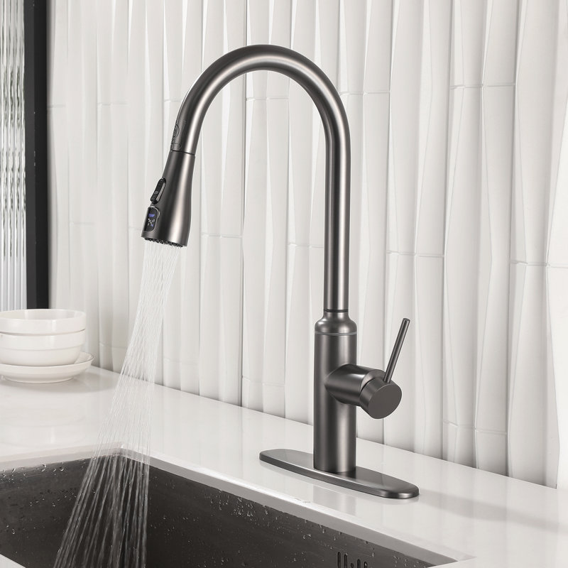 19.7" Stainless Steel Pull Out Sprayer Touch Control Single Handle Kitchen Faucet, Gun Gray