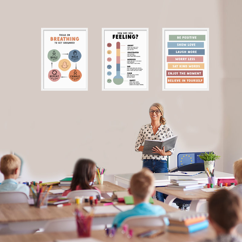 Ensemble de 30 affiches d'angle apaisantes pour les enseignants, Boho Rainbow, pour enfants