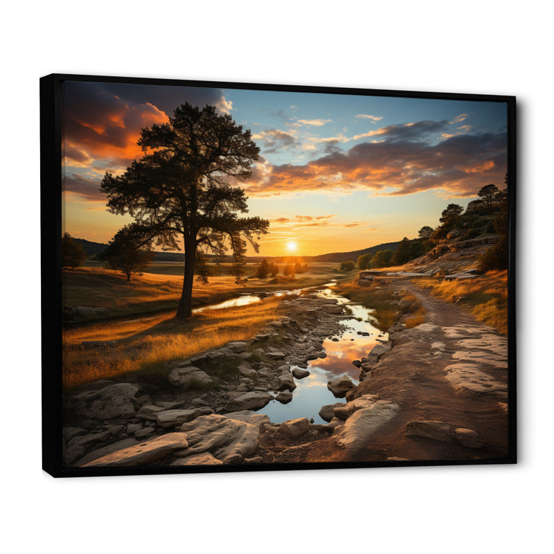 «Yellow Yellow Orange Landscape», reproduction sur toile, 24" H x 32" W, Cadre flottant noir