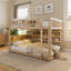 Lit superposé double au-dessus de double avec tablette de rangement, lumière DEL et panneau perforé changeant de couleur, cadre de lit convertible en bois massif, beige-1905547938-1905547939