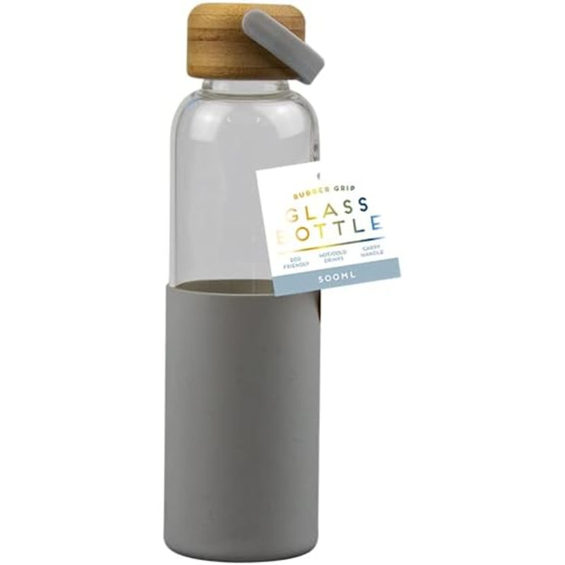 MantraRaj 500ML Glass Water Bottle With Removable Rubber Sleeve Wooden Covered  Lid X 1 Random