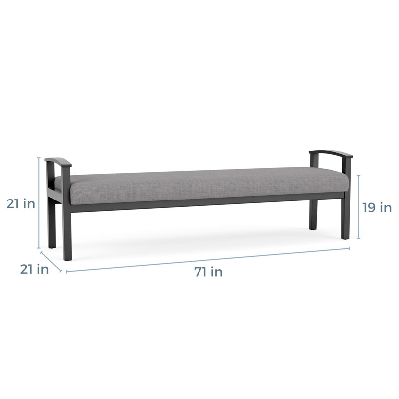 Banc en bois massif Amherst, Noir, Gris chambray