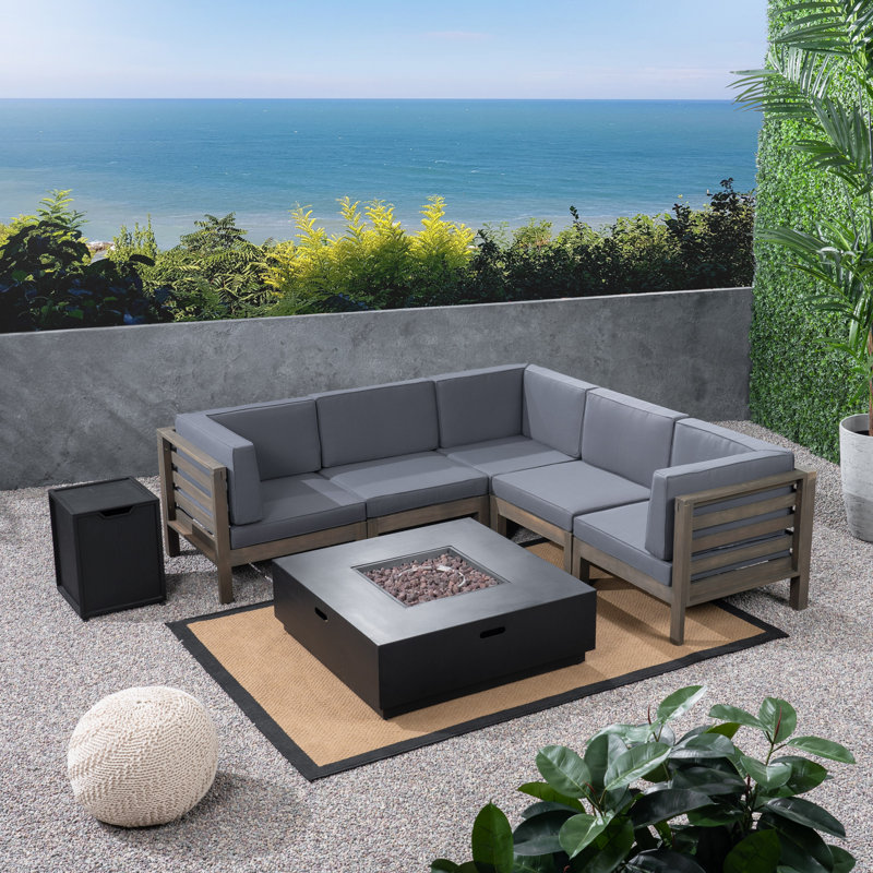 5 - Person Modular Patio Conversation Set with Cushions, Gray Frame / Dark Gray Cushion