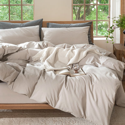 MooMee Lightweight Duvet Cover Set with Zipper Closure 8 Ties 100% Washed Cotton Linen Like Textured Soft Breathable All-Season